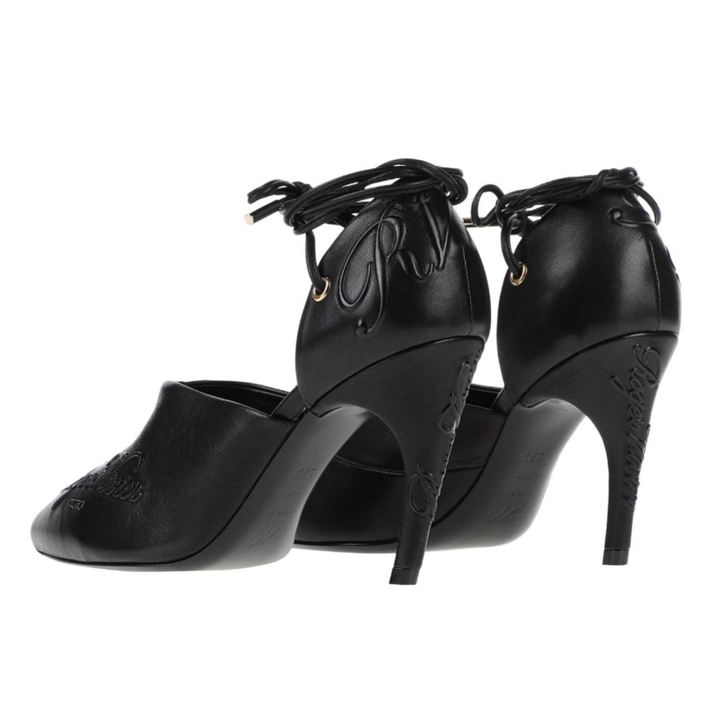 Roger Vivier Logomania Leather Pointed Toe Lace Up Heel Pumps Size 38.5 - Picture 4 of 12